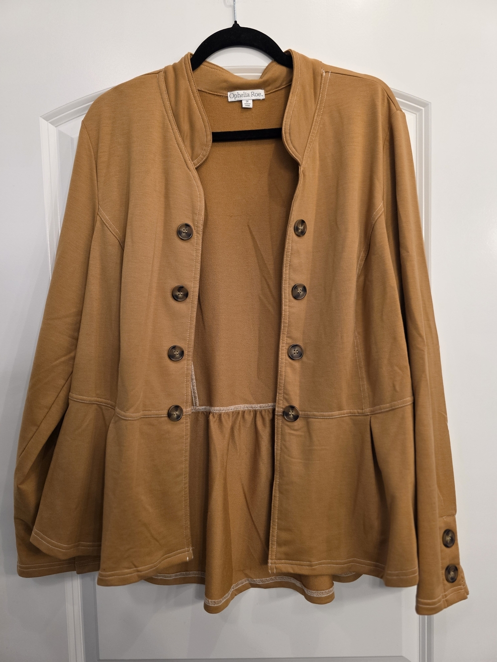 Ophelia Rose Women's Peplum Button Jacket in Camel/Tan